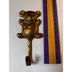 Vintage 1970s Solid Brass Teddy Bear Wall Hook for Towel, Coat or Bag.